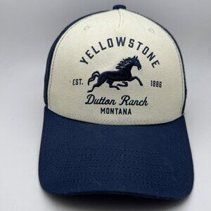 Yellowstone Dutton Ranch Montana Mesh Back Trucker Hat Navy Blue & Cream